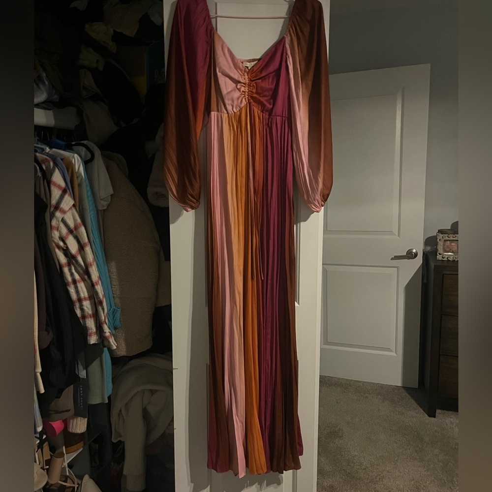 Long Sleeve Ombré Satin Dress
